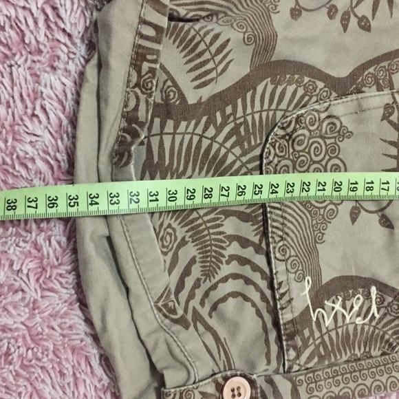 ROXY SURFWEAR SHORTS sz 10 tropical print green olive pockets streetwear - Picture 13 of 14